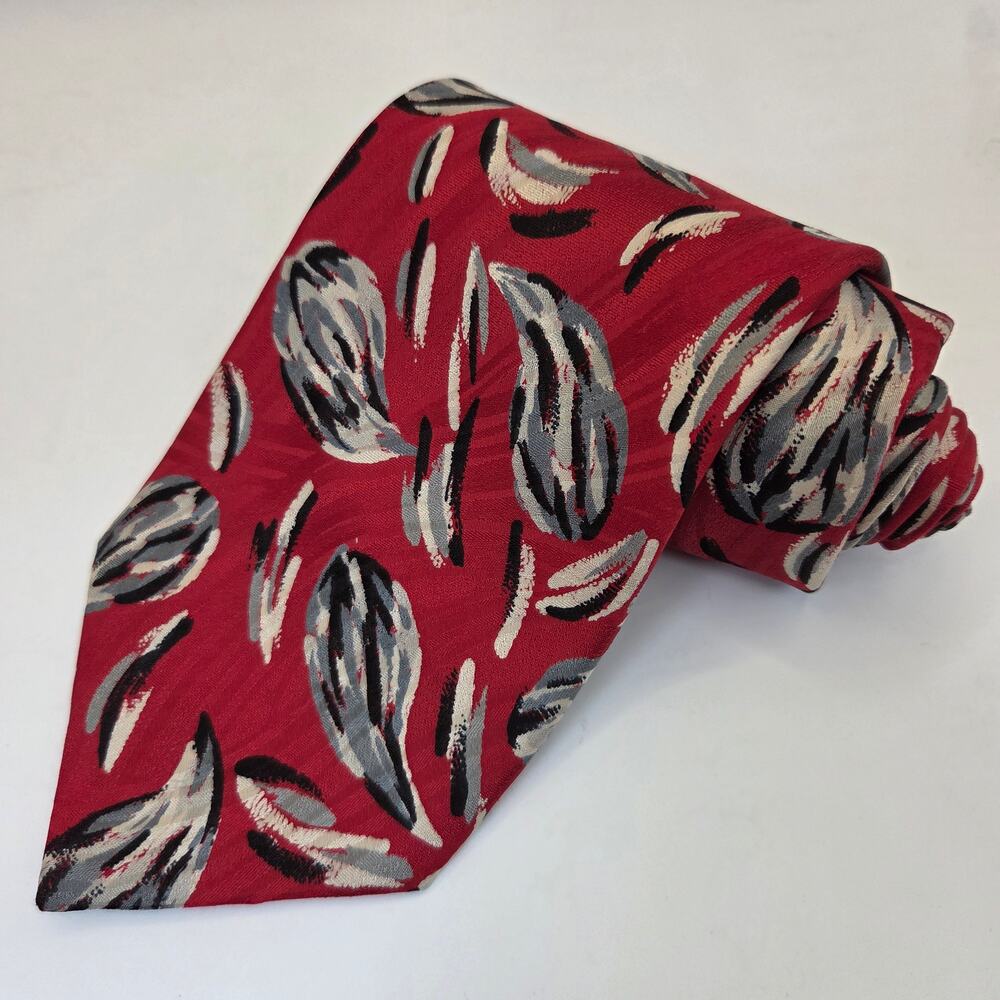 Pierre Balmain Paris Italian Silk Tie Red Abstract Wide Designer Necktie Vintage